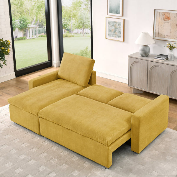 English Elm L L Shaped Convertible Sleeper Sofa Bed with Reversible Chaise, Pull-Out Bed, Hidden Storage Covers Yellow W1117S00115