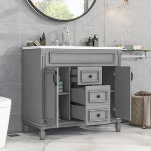 English Elm 36'' Modern Bathroom Vanity With Black Ceramic Top, Soft-Close Doors & Drawers For Stylish Storage N710P230231E