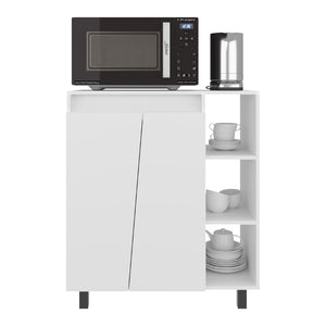 English Elm Way White Kitchen Storage Cabinet with Microwave Platform and Open Display Shelving B128P485400