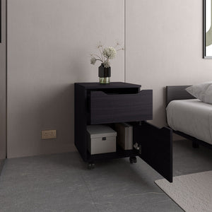 English Elm Ethan Modern Nightstand with One Door and Open Shelf, Compact MDF Bedside Table in Black Finish B200P335351