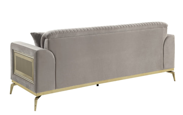 English Elm Antigua Glam Sofa and Loveseat Set with Gold Tone Accents for Modern Living Rooms Taupe+Gold B009S02172
