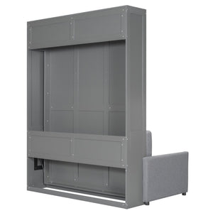 English Elm Queen Murphy Bed with Linen Cushion Sofa Folds Flat for Studio or Guest Room LP000891AAE