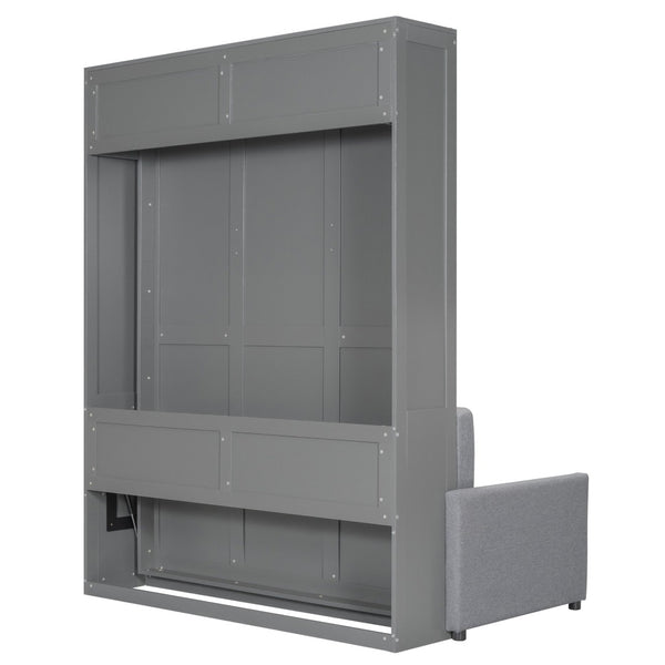 English Elm Queen Murphy Bed with Linen Cushion Sofa Folds Flat for Studio or Guest Room LP000891AAE