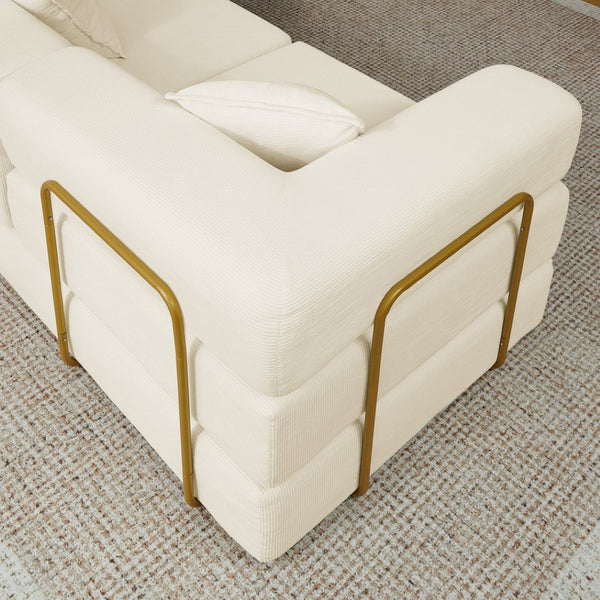 English Elm 108'' Modular Cloud Sectional Corduroy Couch with Fold Flat Backrest for Living Rooms Beige W1117S00291