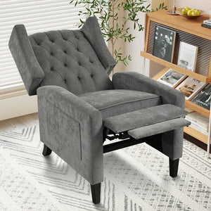 English Elm Manual WingBack Recliner Chair with Foldable Side Table, USB Charging, Solid Wood Frame Comfort Gray W680P236052