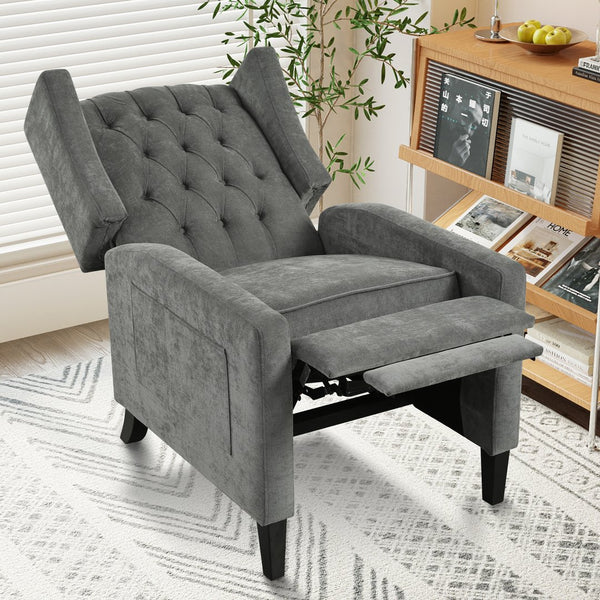 English Elm Manual WingBack Recliner Chair with Foldable Side Table, USB Charging, Solid Wood Frame Comfort Gray W680P236052