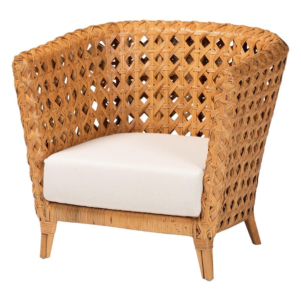 English Elm Bohemian Braided Rattan Accent Chair with Cushion for Casual Living Spaces B2750P467781