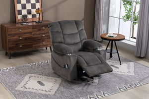 English Elm Ultra Wide Velvet Swivel Lounge Chair with Massage Heating and Powered Lift Assist Grey W547P425986