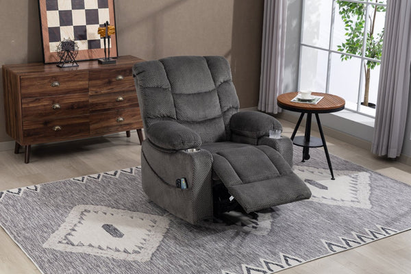 English Elm Ultra Wide Velvet Swivel Lounge Chair with Massage Heating and Powered Lift Assist Grey W547P425986