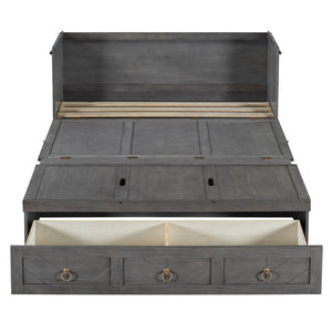 English Elm Queen Murphy Wall Bed with Pull Out Storage Drawer and Built in Usb Charging Gray LP000428AAE