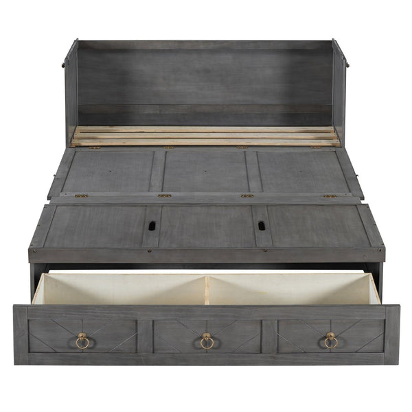 English Elm Queen Murphy Wall Bed with Pull Out Storage Drawer and Built in Usb Charging Gray LP000428AAE