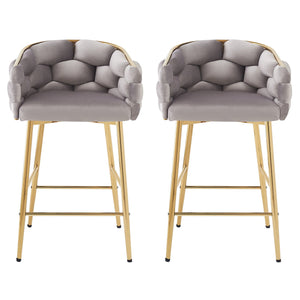 English Elm Christopher Knight Home® - 28'' Velvet Counter Stools Set of 2 with Gold Iron Frame, Plush Back & Footrest for Kitchen Grey N780P199861G