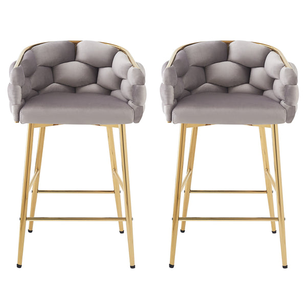 English Elm Christopher Knight Home® - 28'' Velvet Counter Stools Set of 2 with Gold Iron Frame, Plush Back & Footrest for Kitchen Grey N780P199861G