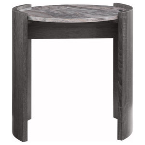 English Elm Zende Round Faux Marble End Table with Distressed Finish for Modern Living Spaces B062P441332
