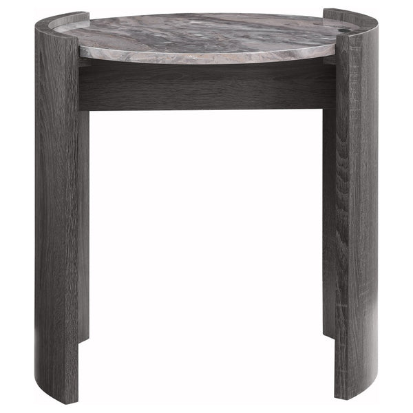 English Elm Zende Round Faux Marble End Table with Distressed Finish for Modern Living Spaces B062P441332