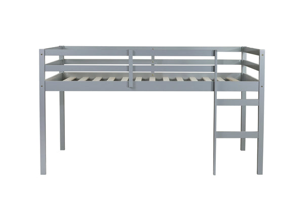 English Elm Full Rubber Wood Loft Bed with Ladder and Under-Bed Storage Space, Sturdy Minimalist Design for Comfort Grey W504P283515