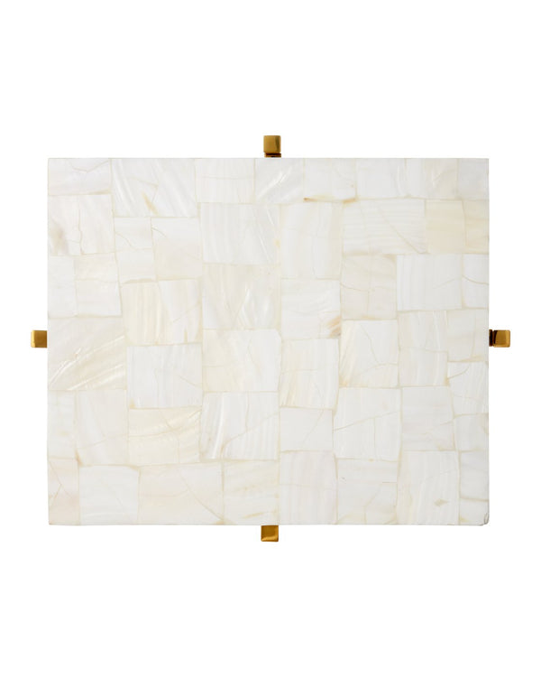 Currey & Company Casey Mother Of Pearl Accent Table – Luxurious Mosaic Shell Design With Chic Brass Frame For Elegance Natural Mother Of Pearl ,Stainless Steel ,Engineered Wood 4000-0225-currey-company