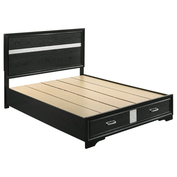 English Elm Corbin Queen Bedroom Set with Crystal Pulls Metallic Trim and Footboard Storage Drawers Black B062S00785