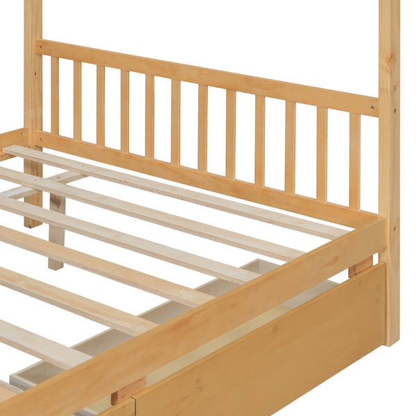 English Elm Twin House Bed Solid Pine Kids Cottage Frame with Storage Drawers Imaginative Room N708P309247M