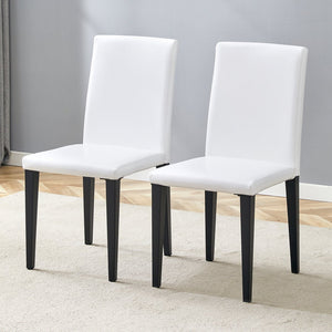 English Elm Two White PU dining chairs with black metal legs, ergonomic cushioned seats, anti-slip feet, modern stylish design (2 pcs) W1151P263130