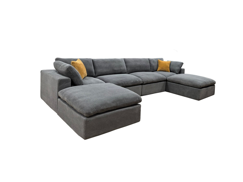 English Elm Coffee Bean Textured Modular Sectional Low Profile Lounge Sofa with Toss Pillows Light Gray B2748S00067