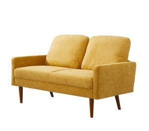 English Elm Velvet Upholstered Two Seat Loveseat with Tapered Wood Legs Mid Century European Style Mustard Yellow B2735P291962