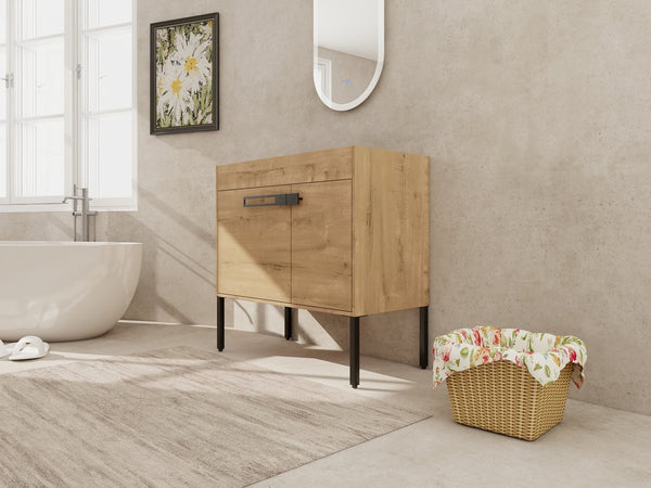 English Elm 36 Dual-Function Bathroom Vanity 36" Freestanding or Wall-Mount Cabinet, Eco Plywood, Shelf, Feet W999123987