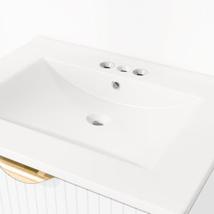 English Elm Modern 24-Inch Wall-Mounted Bathroom Vanity with 2 Drawers, Gold Handles, Space-Saving Luxury White WF324047AAK