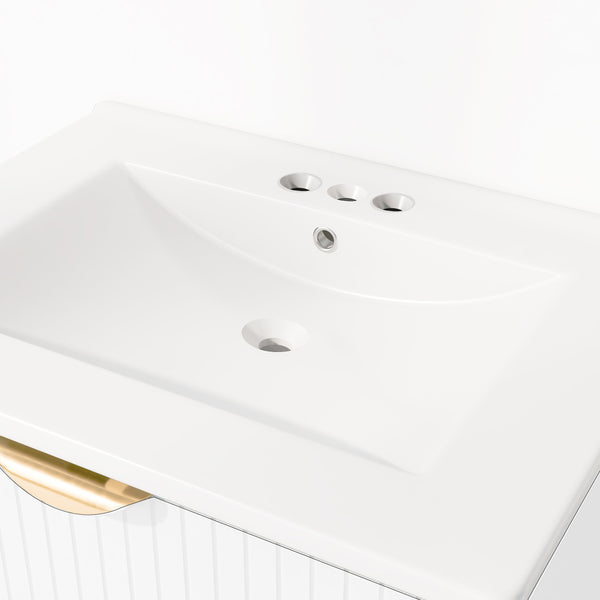 English Elm Modern 24-Inch Wall-Mounted Bathroom Vanity with 2 Drawers, Gold Handles, Space-Saving Luxury White WF324047AAK