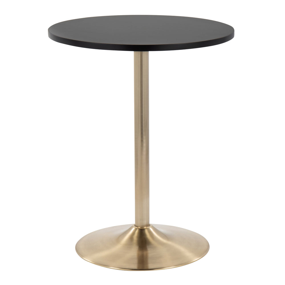 English Elm Pebble Adjustable Dining or Bar Table in Gold Metal & Black Wood — Contemporary Glam, Seats Two Elegantly B202P223362