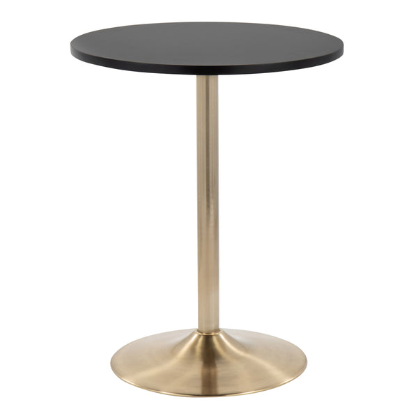 English Elm Pebble Adjustable Dining or Bar Table in Gold Metal & Black Wood — Contemporary Glam, Seats Two Elegantly B202P223362