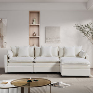 English Elm 108.66"Modern Chenille L-Shaped Sectional Sofa with Convertible Chaise, Solid Wood Frame, Plush Foam Comfort and Ottoman Set for Spacious Living Room White W1036S00057