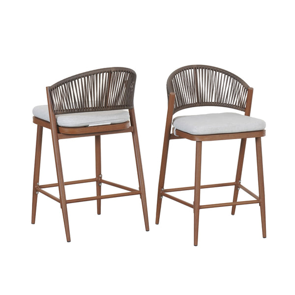 English Elm Christopher Knight Home® - Outdoor 26" Aluminum Frame Counter Stools Set Of 2 With Stylish Scallop Backrest & Cushions N772P245123T