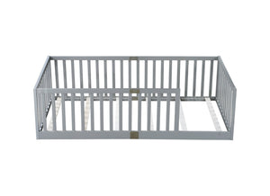English Elm Twin House Frame Floor Bed Rubberwood with Roof Canopy and Safety Rails for Kids Grey W504P429529