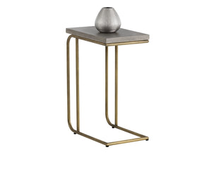 Sunpan Lucius End Table - Stylish C-Shaped Accent Table with Concrete Top & Antique Brass Base for Small Spaces