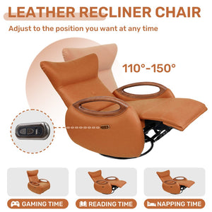 English Elm Power Reclining Swivel Chair Eco Leather Oak Armrests 260 Degree Lounge Seating Orange W3795P502502