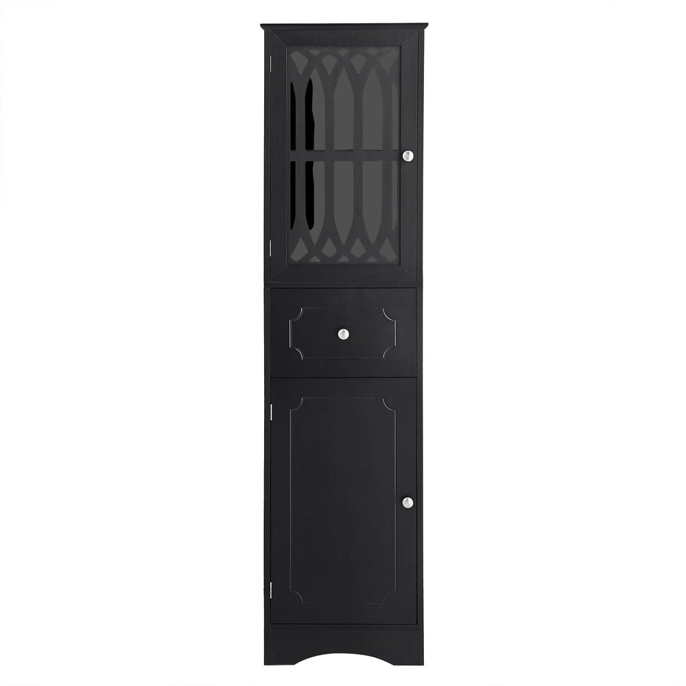 English Elm Tall Bathroom Cabinet Slim Freestanding Storage with Drawer & Doors, Adjustable Shelves, MDF Build Black WF289427AAB