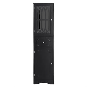 English Elm Tall Bathroom Cabinet Slim Freestanding Storage with Drawer & Doors, Adjustable Shelves, MDF Build Black WF289427AAB