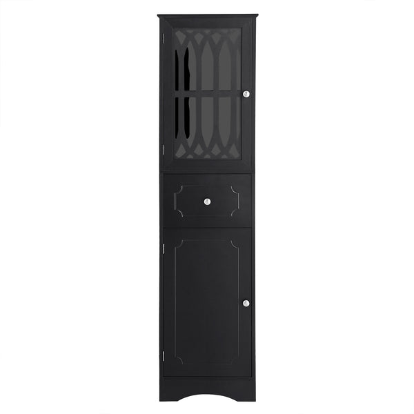 English Elm Tall Bathroom Cabinet Slim Freestanding Storage with Drawer & Doors, Adjustable Shelves, MDF Build Black WF289427AAB