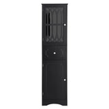 English Elm Tall Bathroom Cabinet, Freestanding Storage Cabinet With Drawer and Doors, Mdf Board, Acrylic Door, Adjustable Shelf, Black