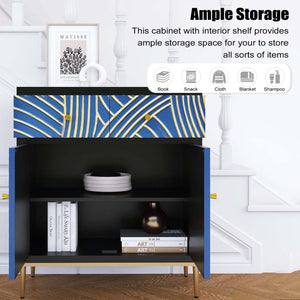 English Elm Accent Modern Storage Cabinet with 2 Doors, 1 Drawer, Adjustable Shelf, MDF Black/Blue Finish — Versatile Decor Organizer W716P197967