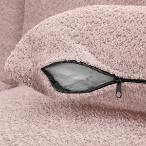 English Elm 144" Upholstered L-Shape Sofa with Bouclé Fabric, Plush Pocket-Spring Seats & Five Pillows for Living Room Pink N719S001850P