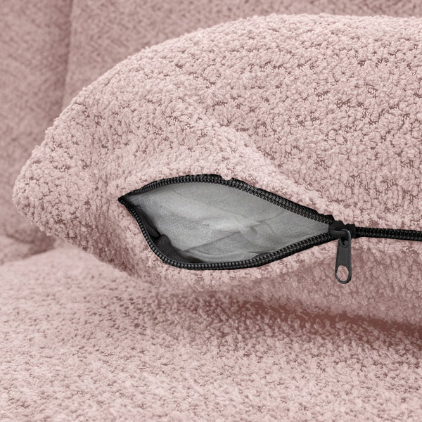 English Elm 144" Upholstered L-Shape Sofa with Bouclé Fabric, Plush Pocket-Spring Seats & Five Pillows for Living Room Pink N719S001850P