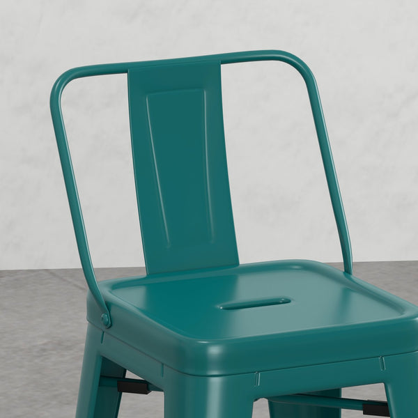 English Elm Keeley 24in Metal and Solid Elm Wood Counter Stools Set of 4 — Curved Backs, Footrests, Durable Finish Teal Blue B2732P253608