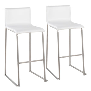 English Elm Mara Contemporary Barstool Set of 2 — Sleek Faux Leather Upholstery & Stainless Steel Frame with Footrest White B202P222240