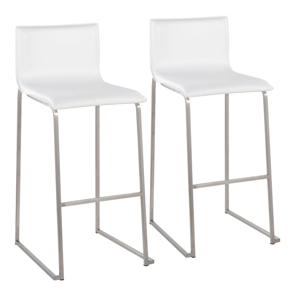 English Elm Mara Contemporary Barstool Set of 2 — Sleek Faux Leather Upholstery & Stainless Steel Frame with Footrest White B202P222240