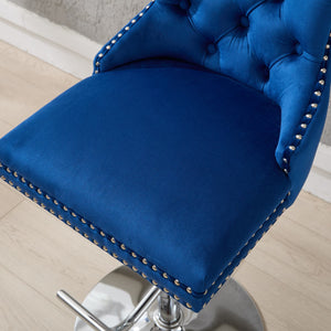 English Elm Thick Velvet Swivel Barstools with 17.7" Chrome Base, Tufted Diamond Pleating, Comfort Foam Seats Blue W1143P335044