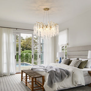 English Elm 8-light Gold Farmhouse Chandelier Seeded Glass Shades for Dining Room or Kitchen W5008P466526