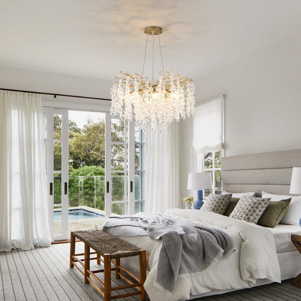 English Elm 8-light Gold Farmhouse Chandelier Seeded Glass Shades for Dining Room or Kitchen W5008P466526