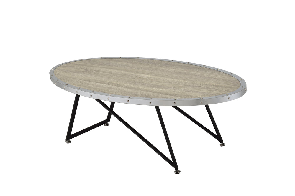 English Elm Allis Oval Weathered Gray Oak Coffee Table with Industrial Metal Trim and Sturdy Metal Base, 70lb Limit B2726P281893
